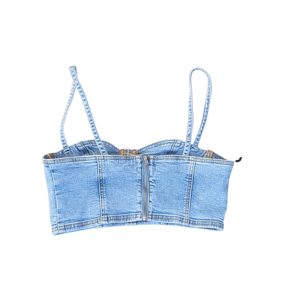 PacSun Denim Bustier Crop Bra Top M Y2K Coquette Bow Corset Style - Picture 5 of 16